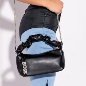 Black Leather Embellished “Boss” Bag